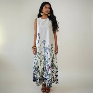 Botanical Wildflower Maxi Dress White Floral Sleeveless Small EUC